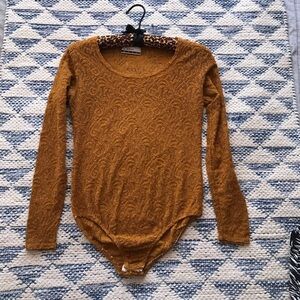 VTG Diana Marco Vintage Gold Goldenrod Yellow Textured Bodysuit S M